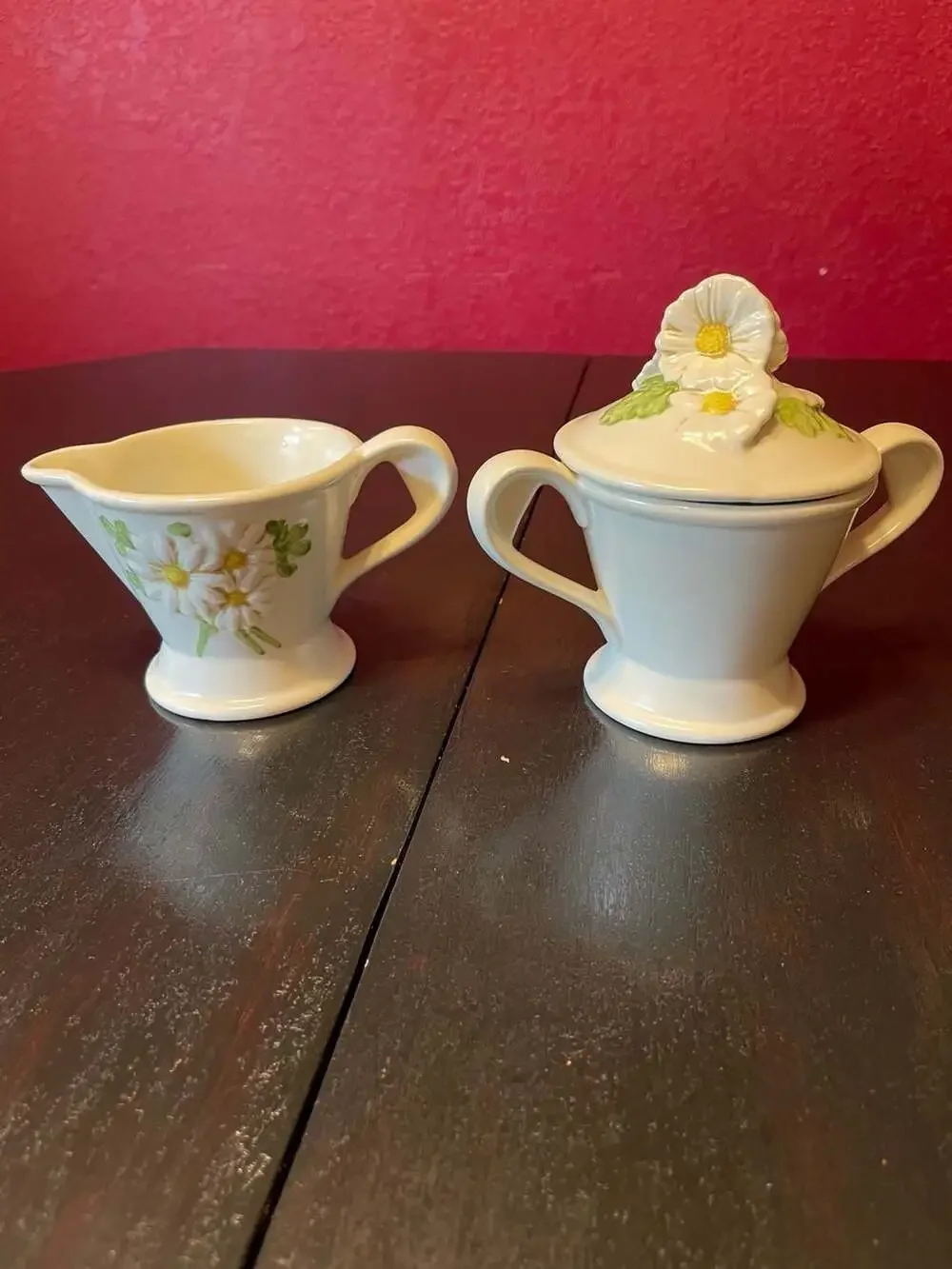 Vintage Ceramic Daisy Creamer and Sugar Bowl Set